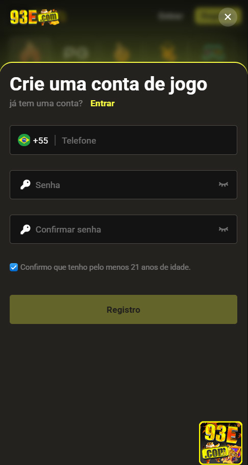 Bônus de cadastro no 93e.com cassino